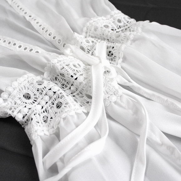 White Crochet Waist Beach Cover Up Tunic/Robe - Picture 5 of 16